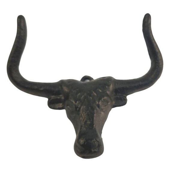 Cast Iron Bull Head Shaped Hat Holder Wall Coat Hook With Rustic Black Finish De - Picture 3 of 9